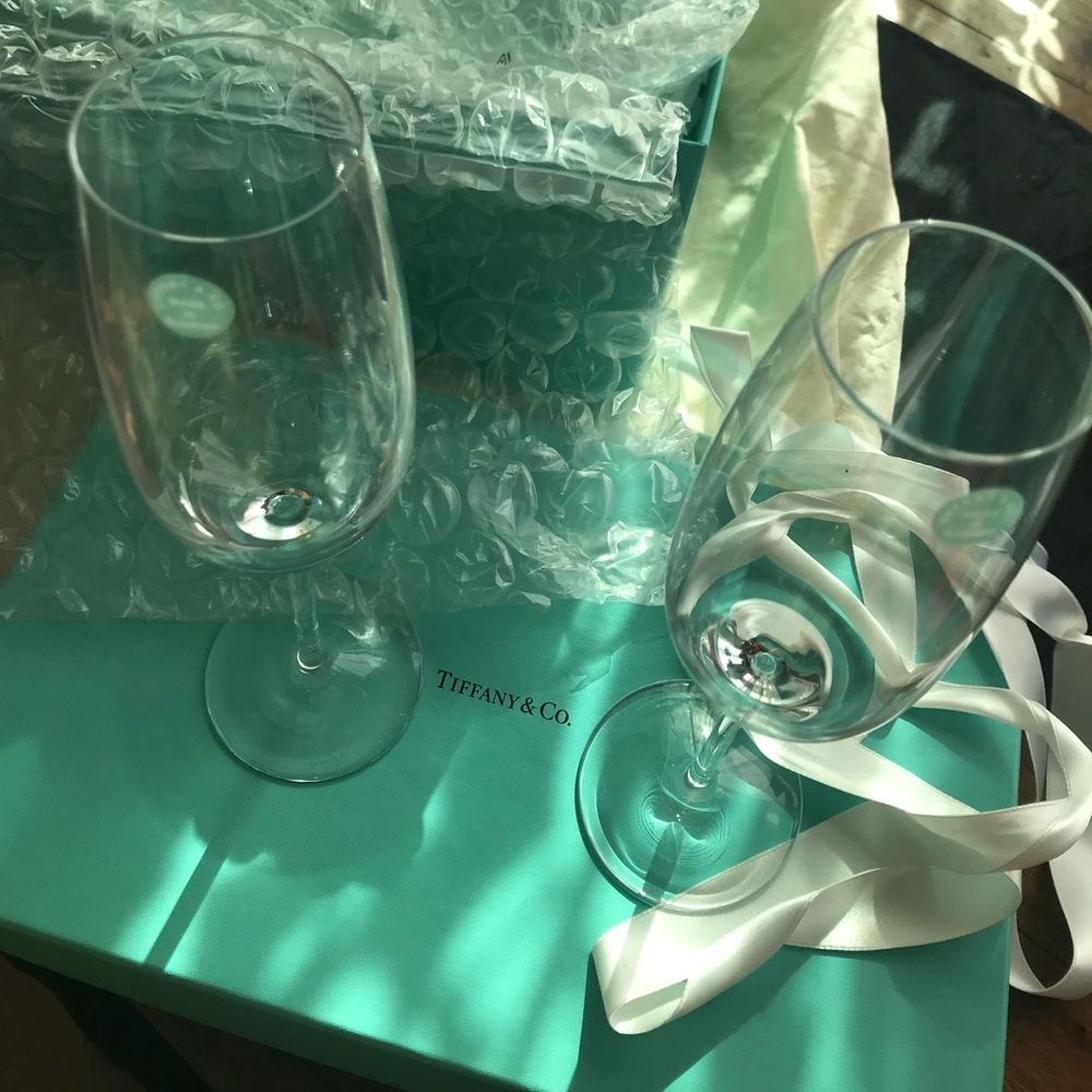 Tiffany & Co Crystal Champagne Glasses Pair  NIB